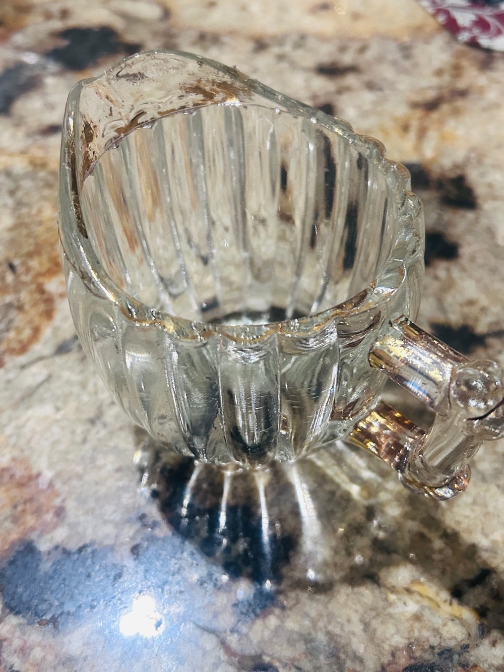 Vintage Pressed Glass Creamer Pitcher in Clear Glass with Gold Trim